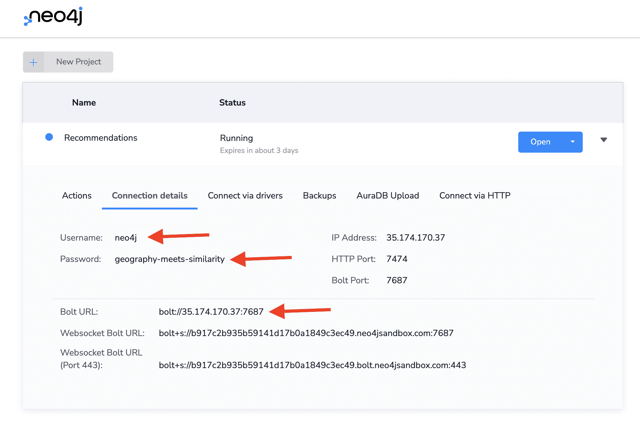 Neo4j Sandbox credentials